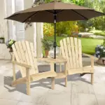 Outsunny Wooden Adirondack Chairs Set of 2 Outdoor Double Seat with Center Table Umbrella Hole Patio Backyard Deck Natural - Image 10
