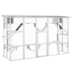 PawHut Wooden Catio Cat Window Box Enclosure, Outdoor Cat House with Roof and Play Shelves, 118 Inch x 37.5 Inch x 74 Inch, White