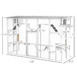 PawHut Wooden Catio Cat Window Box Enclosure, Outdoor Cat House with Roof and Play Shelves, 118 Inch x 37.5 Inch x 74 Inch, White - Image 3