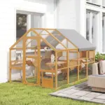 PawHut Wooden Catio Outdoor Cat Enclosure, Large Cat House with Waterproof Cover, 2 Condos, 6 Platforms, Bridge, Doors, Yellow - Image 2