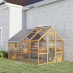 PawHut Wooden Catio Outdoor Cat Enclosure, Large Cat House with Waterproof Cover, 2 Condos, 6 Platforms, Bridge, Doors, Yellow - Image 3