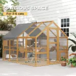 PawHut Wooden Catio Outdoor Cat Enclosure, Large Cat House with Waterproof Cover, 2 Condos, 6 Platforms, Bridge, Doors, Yellow - Image 4