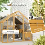 PawHut Wooden Catio Outdoor Cat Enclosure, Large Cat House with Waterproof Cover, 2 Condos, 6 Platforms, Bridge, Doors, Yellow - Image 7