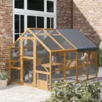 PawHut Wooden Catio Outdoor Cat Enclosure, Large Cat House with Waterproof Cover, 2 Condos, 6 Platforms, Bridge, Doors, Yellow - Image 8