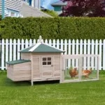 Wooden Chicken Coop 77 Inch with Nesting Box Cute Hen House Outdoor Removable Tray Ramp Run Natural - Image 2