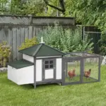 Wooden Chicken Coop 77 Inch with Weatherproof Roof Nesting Box Enclosed Run Removable Tray Outdoor Backyard Gray - Image 2