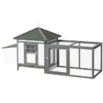 Wooden Chicken Coop 77 Inch with Weatherproof Roof Nesting Box Enclosed Run Removable Tray Outdoor Backyard Gray - Image 11