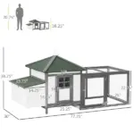 Wooden Chicken Coop 77 Inch with Weatherproof Roof Nesting Box Enclosed Run Removable Tray Outdoor Backyard Gray - Image 3
