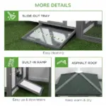 Wooden Chicken Coop 77 Inch with Weatherproof Roof Nesting Box Enclosed Run Removable Tray Outdoor Backyard Gray - Image 7