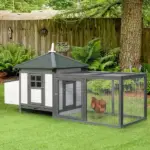 Wooden Chicken Coop 77 Inch with Weatherproof Roof Nesting Box Enclosed Run Removable Tray Outdoor Backyard Gray - Image 10