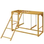 Wooden Chicken Coop Accessory, Activity Play with Swing Set, Multiple Perches, Hen Ladder, Yellow Poultry Care
