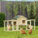Wooden Chicken Coop ith Nesting Box, Double Runs, Removable Tray, Ramp, for Garden Backyard - Image 2