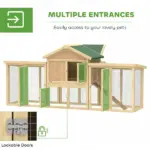 Wooden Chicken Coop ith Nesting Box, Double Runs, Removable Tray, Ramp, for Garden Backyard - Image 5