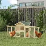 Wooden Chicken Coop ith Nesting Box, Double Runs, Removable Tray, Ramp, for Garden Backyard - Image 10