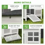 Wooden Chicken Coop Outdoor with Nesting Box, Pull-Out Metal Tray, for 1-2 Chickens, Rabbits, Ducks, 36" x 25" x 27" - Image 8