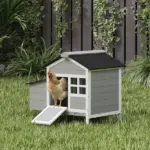 Wooden Chicken Coop Outdoor with Nesting Box, Pull-Out Metal Tray, for 1-2 Chickens, Rabbits, Ducks, 36" x 25" x 27" - Image 10