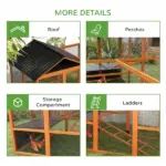 Wooden Chicken Coop Run for 6 - 10 Chickens, Hen House Add-On with Storage and Perches, 49" x 48" x 12.5", Orange - Image 6