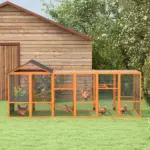 Wooden Chicken Coop Run for 6 - 10 Chickens, Hen House Add-On with Storage and Perches, 49" x 48" x 12.5", Orange - Image 7