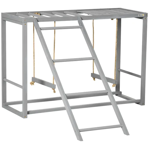 wooden-chicken-swing-set-gray-activity-center-for-3-4-chickens-with-multiple-roosting-perches-for-resting-play.webp Wooden Chicken Swing Set Gray Activity Center for 3-4 Chickens with Multiple Roosting Perches for Resting Play - Image 1