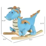 Wooden Dinosaur Rocking Horse, Realistic Sounds, Fun Prehistoric Child Ride-On Toy, Blue, for 18-36 Months - Image 3
