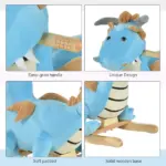 Wooden Dinosaur Rocking Horse, Realistic Sounds, Fun Prehistoric Child Ride-On Toy, Blue, for 18-36 Months - Image 6