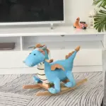 Wooden Dinosaur Rocking Horse, Realistic Sounds, Fun Prehistoric Child Ride-On Toy, Blue, for 18-36 Months - Image 10