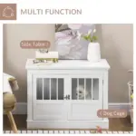 Wooden Dog Crate End Table, White, Triple Doors, Steel Tubes, for Small Dogs - Image 4