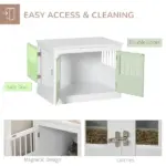 Wooden Dog Crate End Table, White, Triple Doors, Steel Tubes, for Small Dogs - Image 5