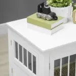 Wooden Dog Crate End Table, White, Triple Doors, Steel Tubes, for Small Dogs - Image 8