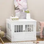 Wooden Dog Crate End Table, White, Triple Doors, Steel Tubes, for Small Dogs - Image 10