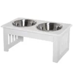 Wooden Dog Feeding Station with 2 Stainless Steel Bowls and Non-Slip Base White - Image 11