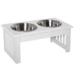 Wooden Dog Feeding Station with 2 Stainless Steel Bowls and Non-Slip Base White