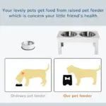 Wooden Dog Feeding Station with 2 Stainless Steel Bowls and Non-Slip Base White - Image 4