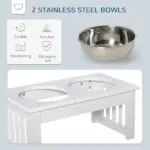 Wooden Dog Feeding Station with 2 Stainless Steel Bowls and Non-Slip Base White - Image 5
