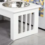 Wooden Dog Feeding Station with 2 Stainless Steel Bowls and Non-Slip Base White - Image 8