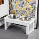 Wooden Dog Feeding Station with 2 Stainless Steel Bowls and Non-Slip Base White - Image 10