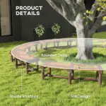 Outsunny Wooden Garden Bench, Semicircular Round Outdoor Tree Bench, Wrap Around Park Bench for Yard, Patio, Deck, Lawn, Brown - Image 6