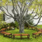 Outsunny Wooden Garden Bench, Semicircular Round Outdoor Tree Bench, Wrap Around Park Bench for Yard, Patio, Deck, Lawn, Brown - Image 8