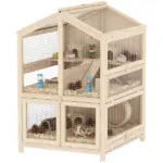 PawHut Wooden Hamster Cage, Large 3 Tier Hamster Cage with Pull-Out Tray, Openable Top, Hut, Seesaws, 26.8"L x 24.2"W x 35.4"H - Image 11