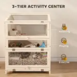 PawHut Wooden Hamster Cage, Large 3 Tier Hamster Cage with Pull-Out Tray, Openable Top, Hut, Seesaws, 26.8"L x 24.2"W x 35.4"H - Image 4