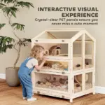 PawHut Wooden Hamster Cage, Large 3 Tier Hamster Cage with Pull-Out Tray, Openable Top, Hut, Seesaws, 26.8"L x 24.2"W x 35.4"H - Image 8