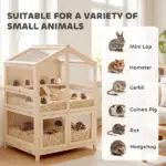 PawHut Wooden Hamster Cage, Large 3 Tier Hamster Cage with Pull-Out Tray, Openable Top, Hut, Seesaws, 26.8"L x 24.2"W x 35.4"H - Image 9