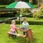 Wooden Kids Picnic Table with Sandbox, Adjustable Umbrella, and Removable Parasol, Outdoor Set for Garden and Patio - Image 2