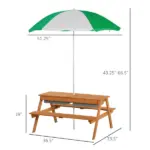 Wooden Kids Picnic Table with Sandbox, Adjustable Umbrella, and Removable Parasol, Outdoor Set for Garden and Patio - Image 3
