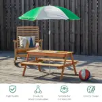 Wooden Kids Picnic Table with Sandbox, Adjustable Umbrella, and Removable Parasol, Outdoor Set for Garden and Patio - Image 4