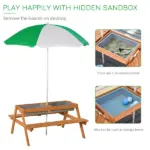 Wooden Kids Picnic Table with Sandbox, Adjustable Umbrella, and Removable Parasol, Outdoor Set for Garden and Patio - Image 6