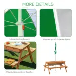 Wooden Kids Picnic Table with Sandbox, Adjustable Umbrella, and Removable Parasol, Outdoor Set for Garden and Patio - Image 7