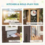 Wooden Kids Playhouse with Pet Door, Play Kitchen, Mailbox, Doorbell, Birdhouse, Fence and Windows for Pretend Play - Image 3