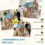 Wooden Kids Playhouse with Pet Door, Play Kitchen, Mailbox, Doorbell, Birdhouse, Fence and Windows for Pretend Play - Image 6