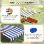 Outsunny Wooden Kids Sandbox with Adjustable Canopy and Foldable Bench Seats Brown Blue and White - Image 5